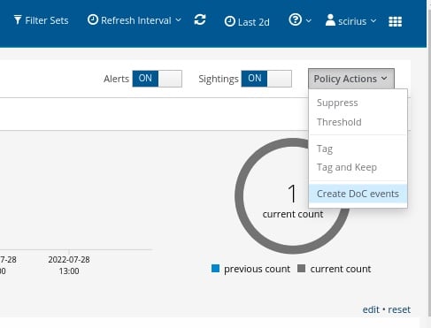 Drop down menu showling location of "create DoC event" function