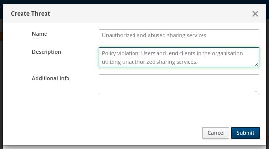 Threat Creation view