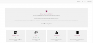 Scirius landing page - Administer, Hunt, Search, Drill down and filter, Correlate events and FPC